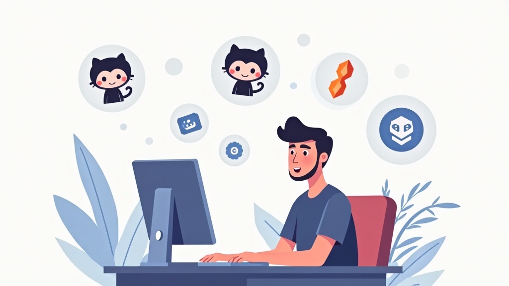 Developer with multiple tools working together