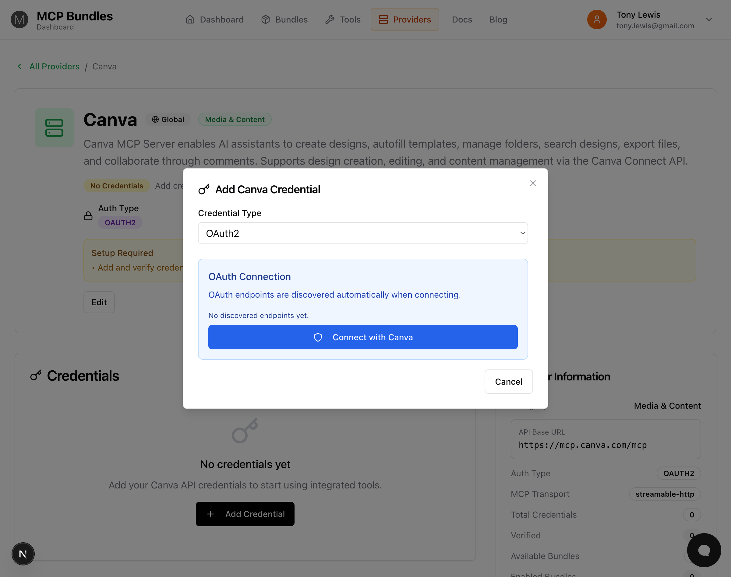 Add OAuth credential modal
