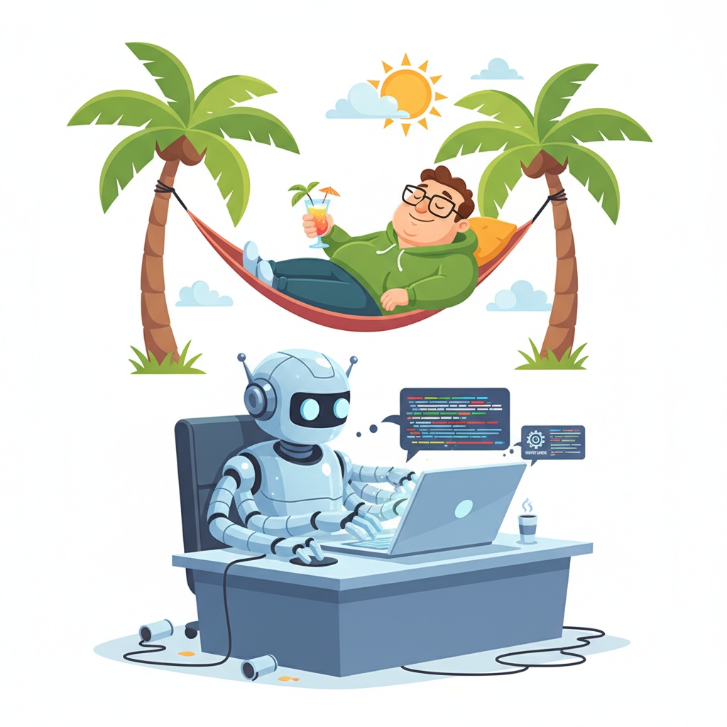 Developer resting while robot works