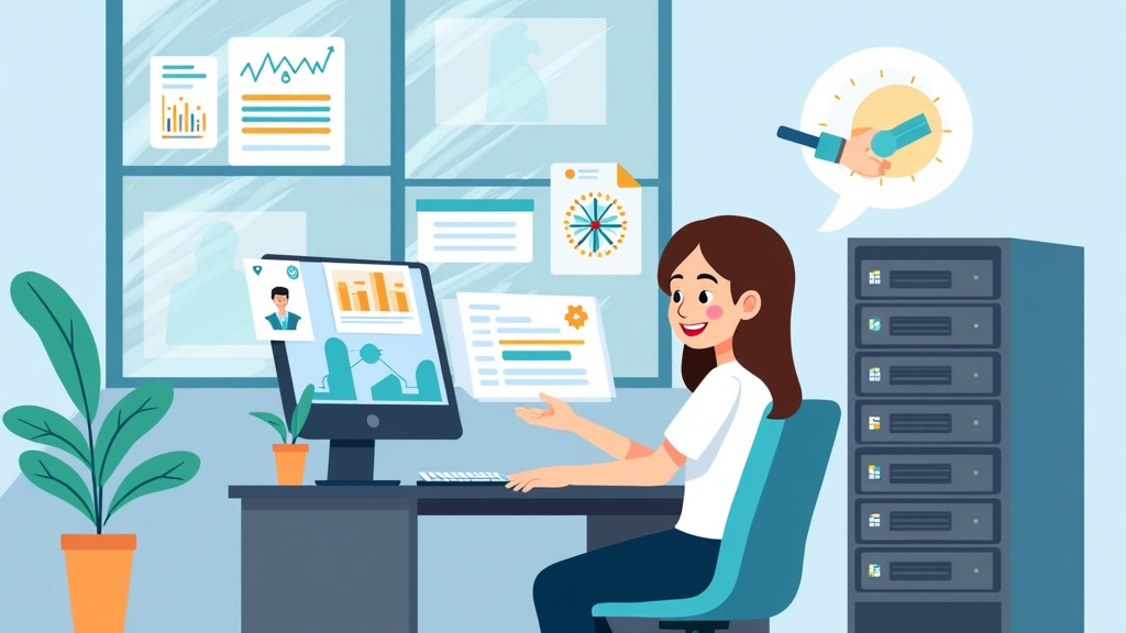 Cartoon illustration of a person using ChatGPT deep research with MCP servers, happy expression