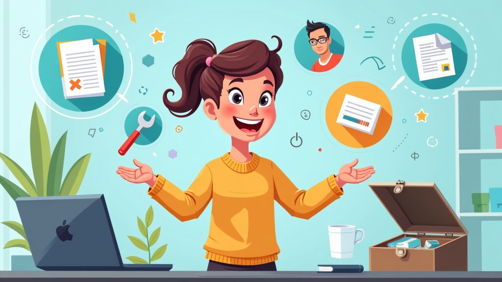 Cartoon illustration of a person with a complete toolbox full of PostgreSQL database tools, accessing everything needed for database work