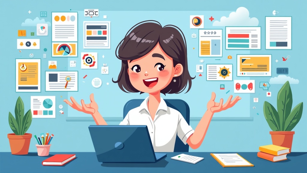 Cartoon illustration of an AI agent working with thousands of well-organized tools, easily finding and using them